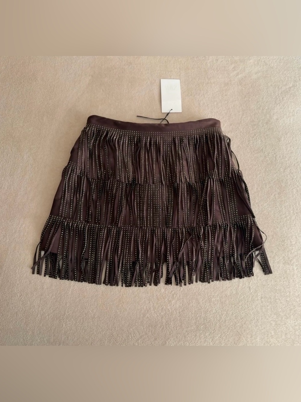 Zara Brown Studded Fringe Skirt